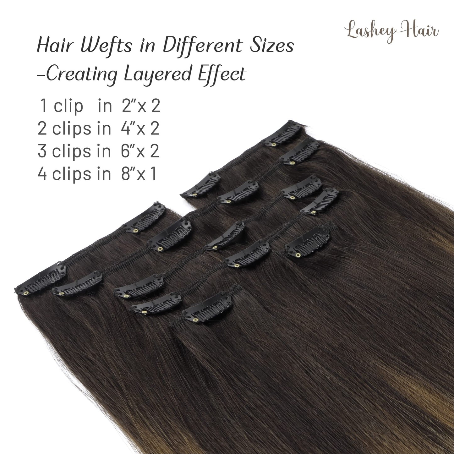 Clip in Hair Extensions, 20 inch Dark Brown to Chestnut Brown and Dirty Blonde Highlighted Hair Extensions Clip in Human Hair Lashey Hair Extensions Real Human Hair 120g 7pcs