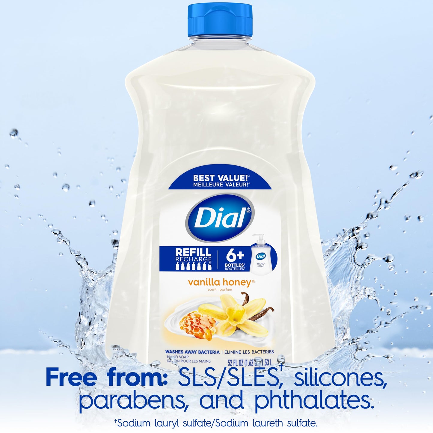 Dial Liquid Hand Soap Refill, Vanilla Honey, 52 Fluid Oz (Pack of 3)