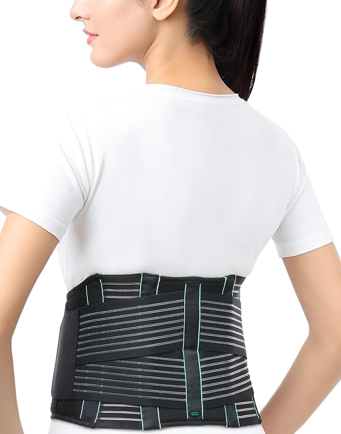 TYNOR Back Support Belt, Back Brace for Lower Back Pain,Breathable Lumbar Support Belt for Men & Women, Herniated Disc, Scoliosis & Lifting, Adjustable Straps with Lumbar Pad (Medium, Premium Black)