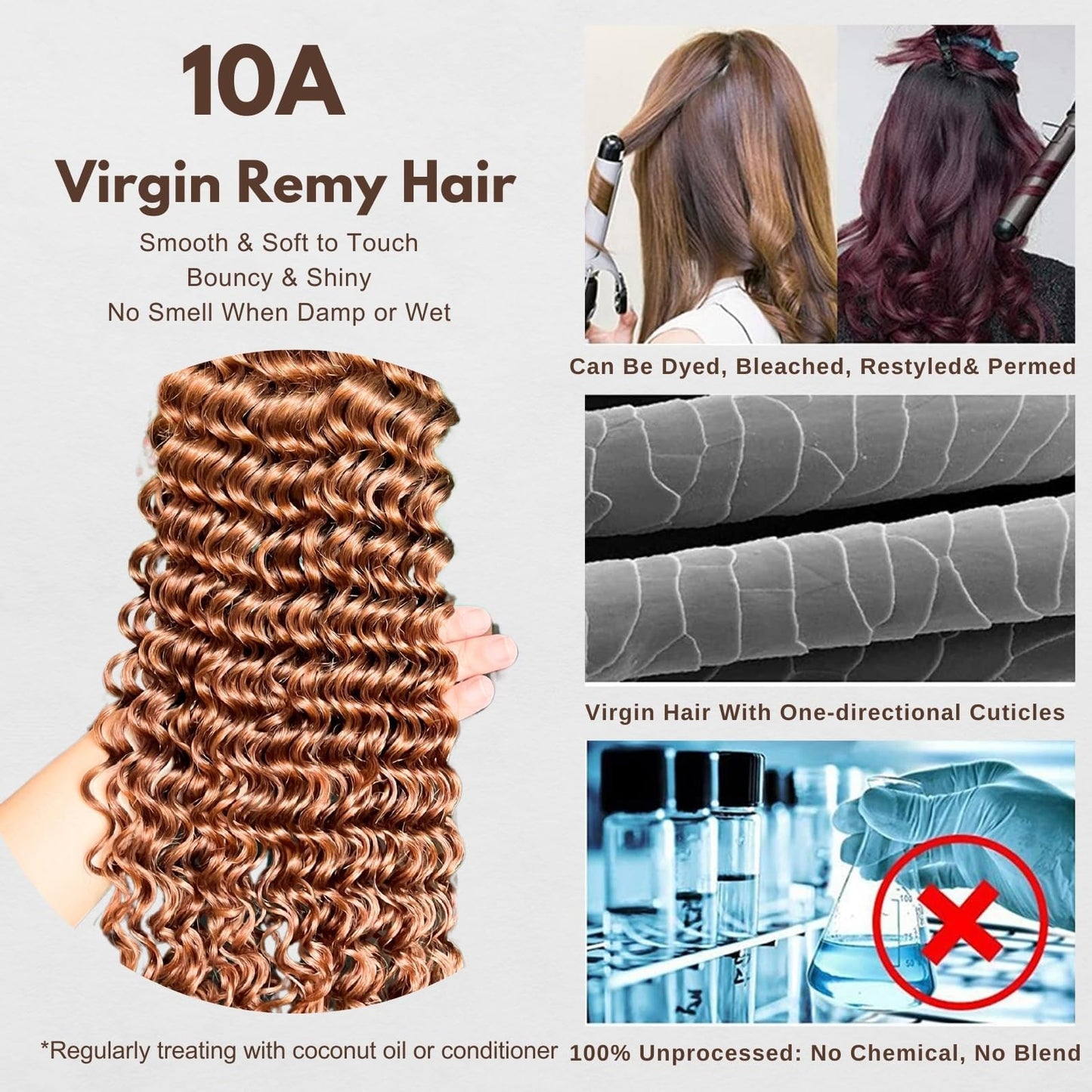 MOMOSHERO Deep Wave Human Hair Bundles Color 30 Light Auburn Curly 3 Bundles Human Hair 12 14 16 Inch, 100% Unprocessed 10A Virgin Remy Bouncy Wholesale Hair Brown Curly Sew In Hair Bundles Human Hair