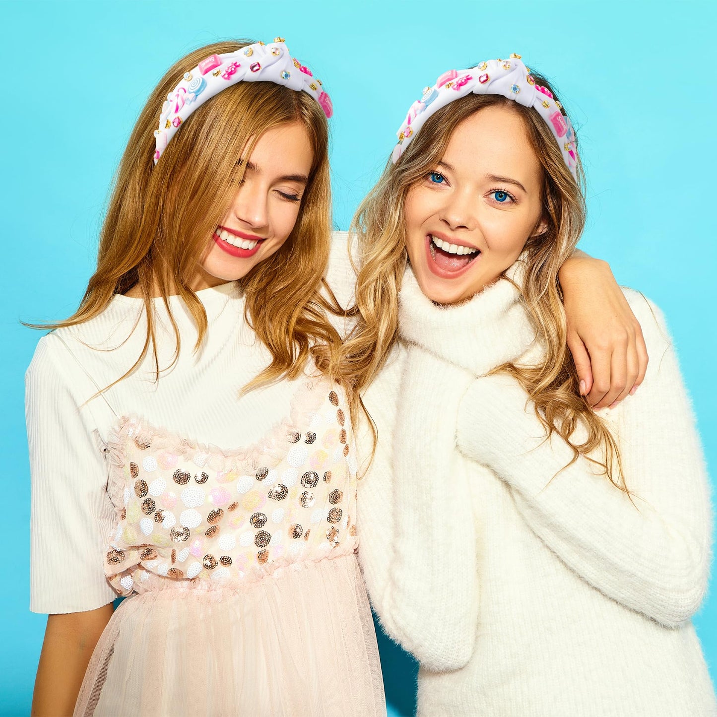 PANTIDE Candy Jeweled Knotted Headband - Sugar Lollipop Rhinestone Crystal Embellished Preppy Headband Non Slip Wide Top Knot Fashion Hairband Hair Accessories Birthday Gift for Women Girls (White)