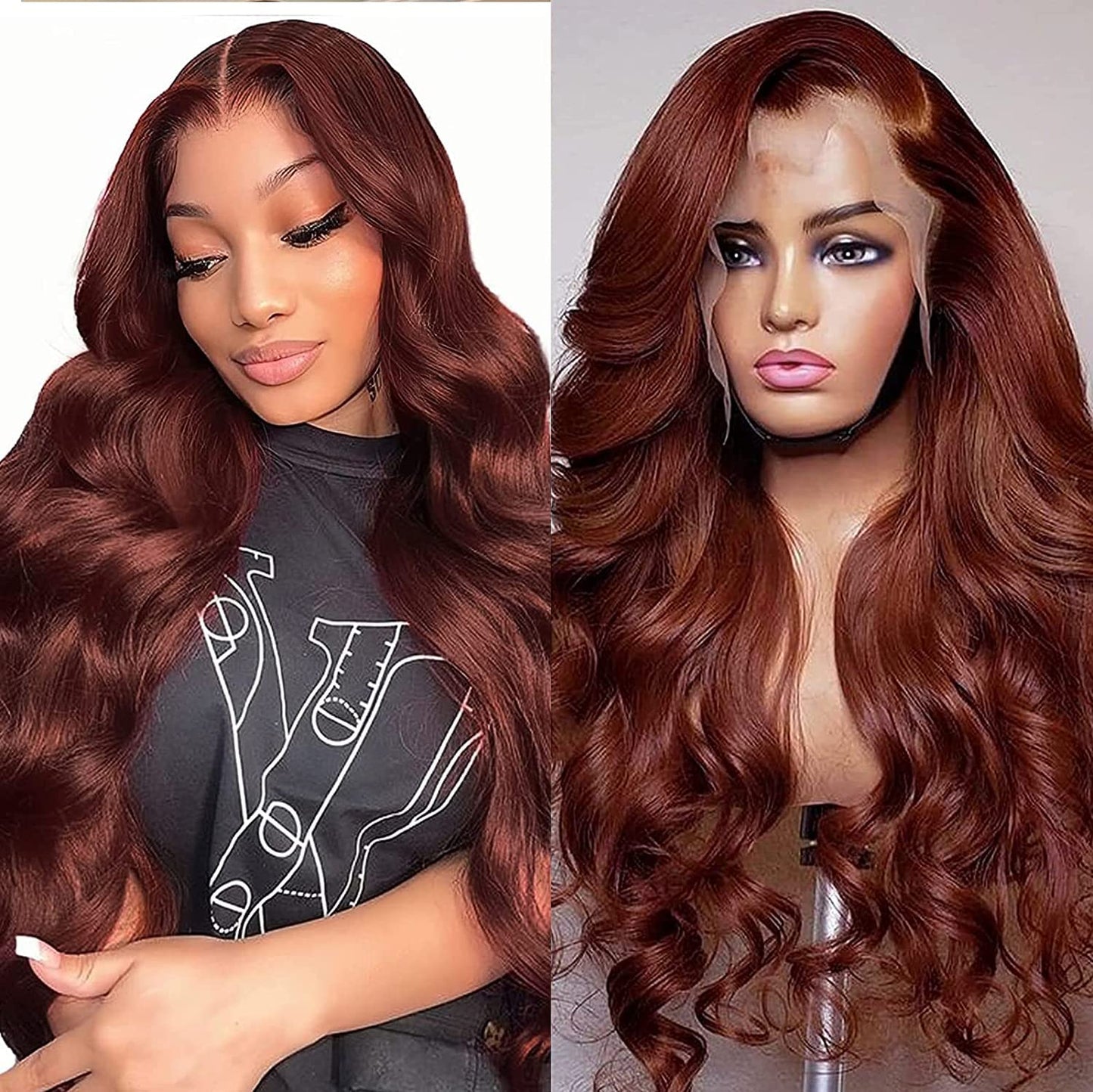 MIMORE 12A Reddish Brown 13x4 Lace Front Body Wave Wig Human Hair for Women 150% Density, Brazilian Wavy Human Hair Wigs Pre Plucked with Baby Hair Auburn Copper Red 33# Color 28inch