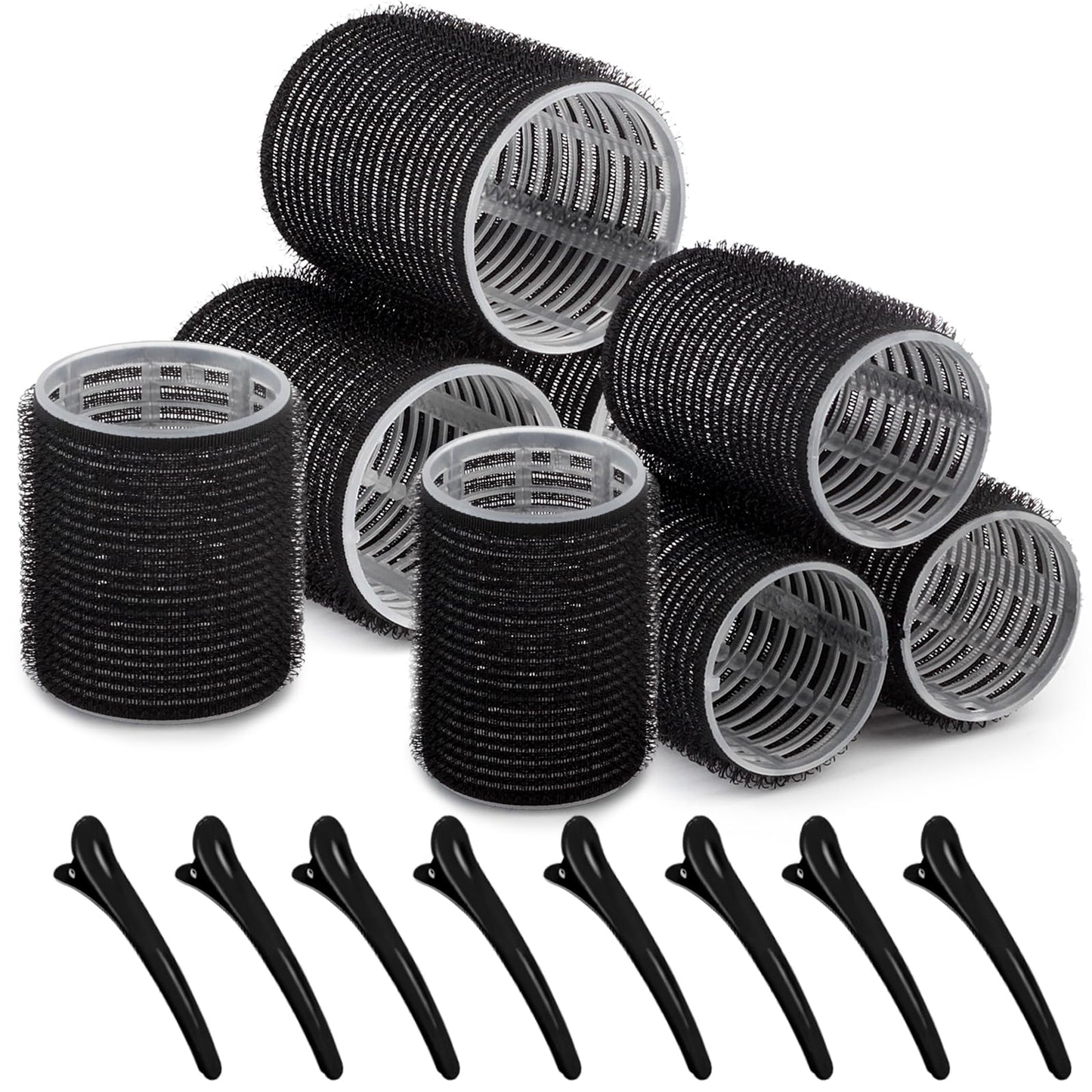 Self Grip Hair Curlers Set - Heatless Rollers for Long, Medium and Short Hair with Clips and Comb, Salon Hairdressing Tools for DIY Styling