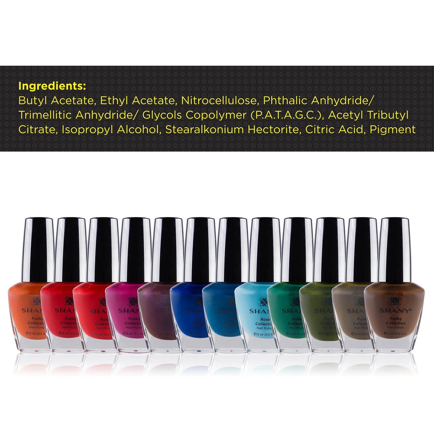 SHANY Cosmetics Nail Polish Set - 12 Bold and Quirky Shades in Gorgeous Semi Glossy and Shimmery Finishes - Funky Collection (Pack of 4)