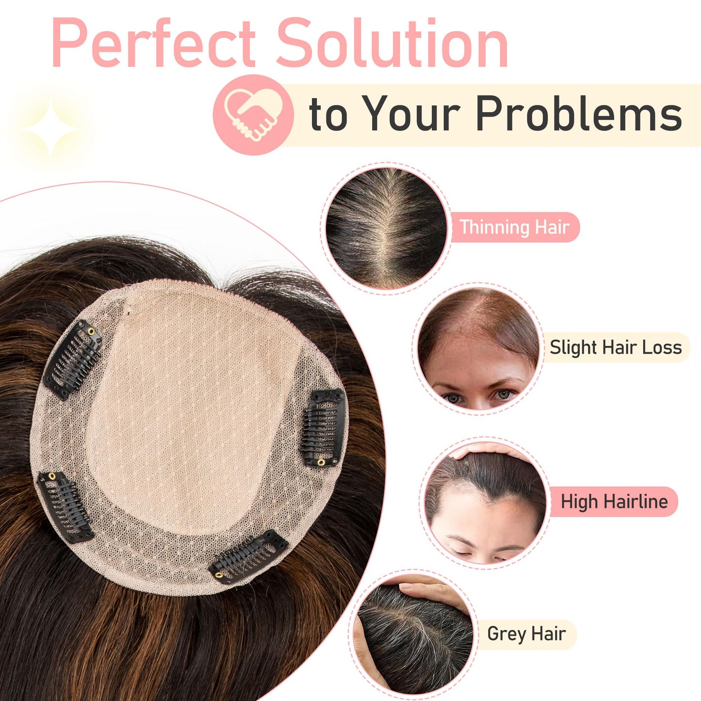 Lovenea Hair Toppers for Women Real Human Hair 14 inch Straight Human Hair Toppers with No Bangs 13X13 cm Skin Scalp Base for Thinning Hair Top Hair Pieces Remy Hair Topper (P1B/4#, 14 Inch)