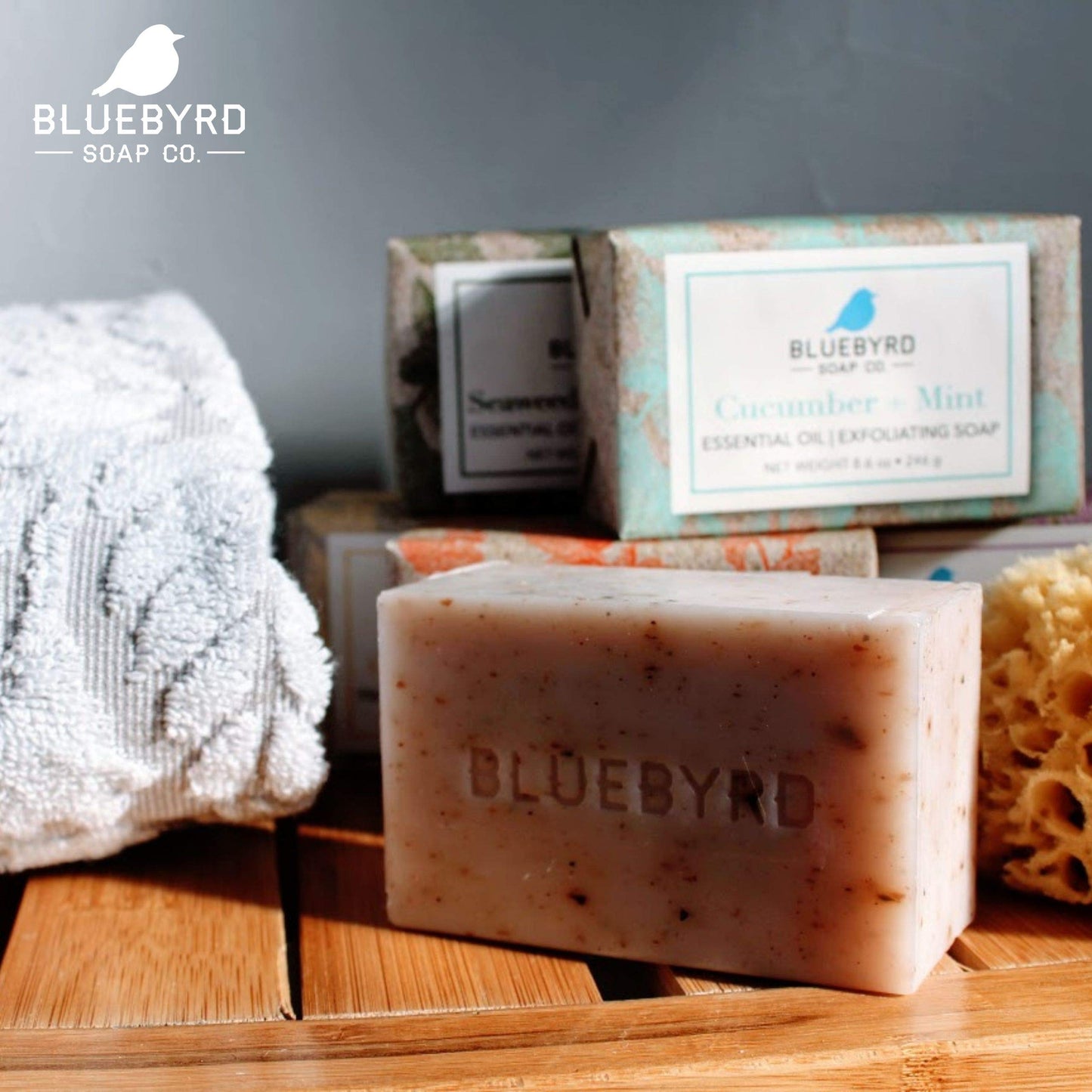 BLUEBYRD Orange & Clove Large Exfoliating Soap Bars, 100% Vegan Cold Press, Premium Scented Essential Oils, Natural Cleansing Body Scrub for Men or Women w/ Oatmeal, Olive, & Shea Butter, 8.6oz