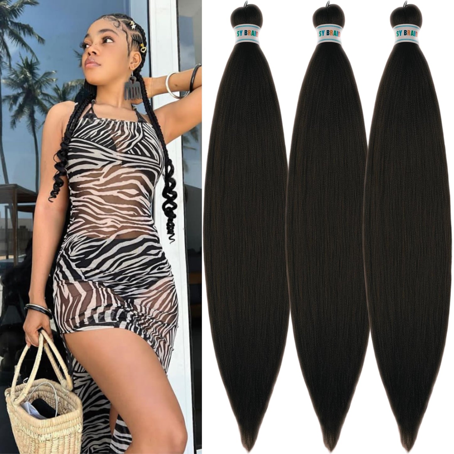 Leticia Light Black Braiding Hair Pre Stretched Kanekalo Braiding Hair Pre stretched