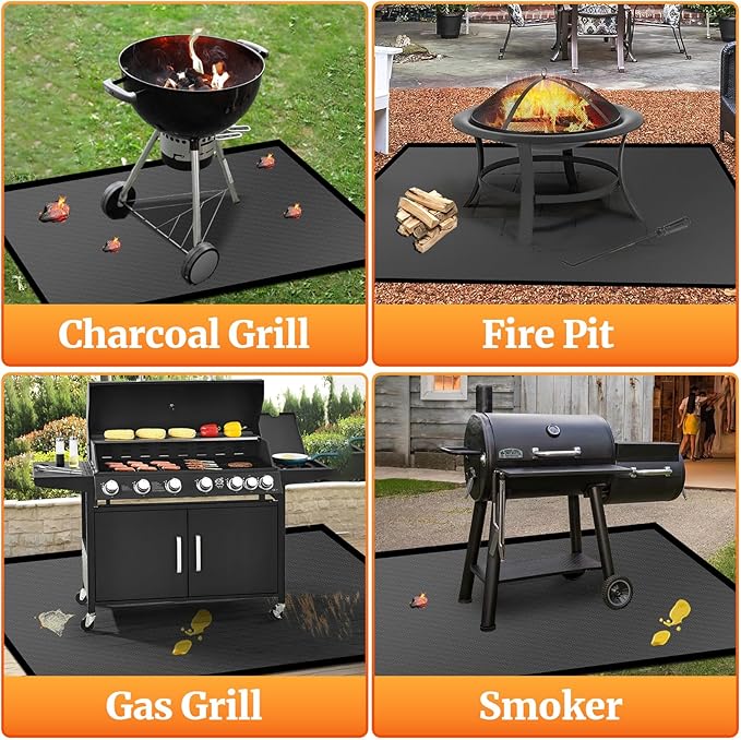 80 ×48 inches Under Grill Mat for Outdoor Grill/ Fireproof Grill Pad for Fire Pit, Double-Sided Indoor Fireplace Mat Fire Pit Mat, Oil-Proof Waterproof BBQ Grilling Mats Pads for Deck Patio Gas Grills