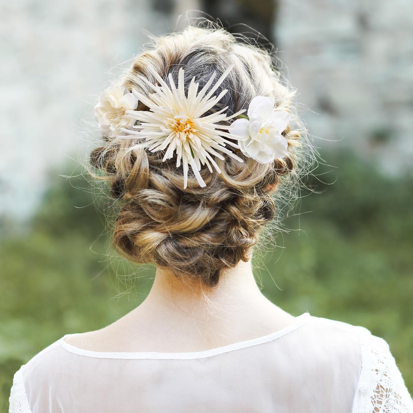 Korvishow 30pcs White Flower Hair Clips - Womens Girls Boho Handmade Artificial Rose Floral Barrettes Hair Clips Bridal Wedding Hair Accessories for Holiday Vacation Fairy Costume Photo Props
