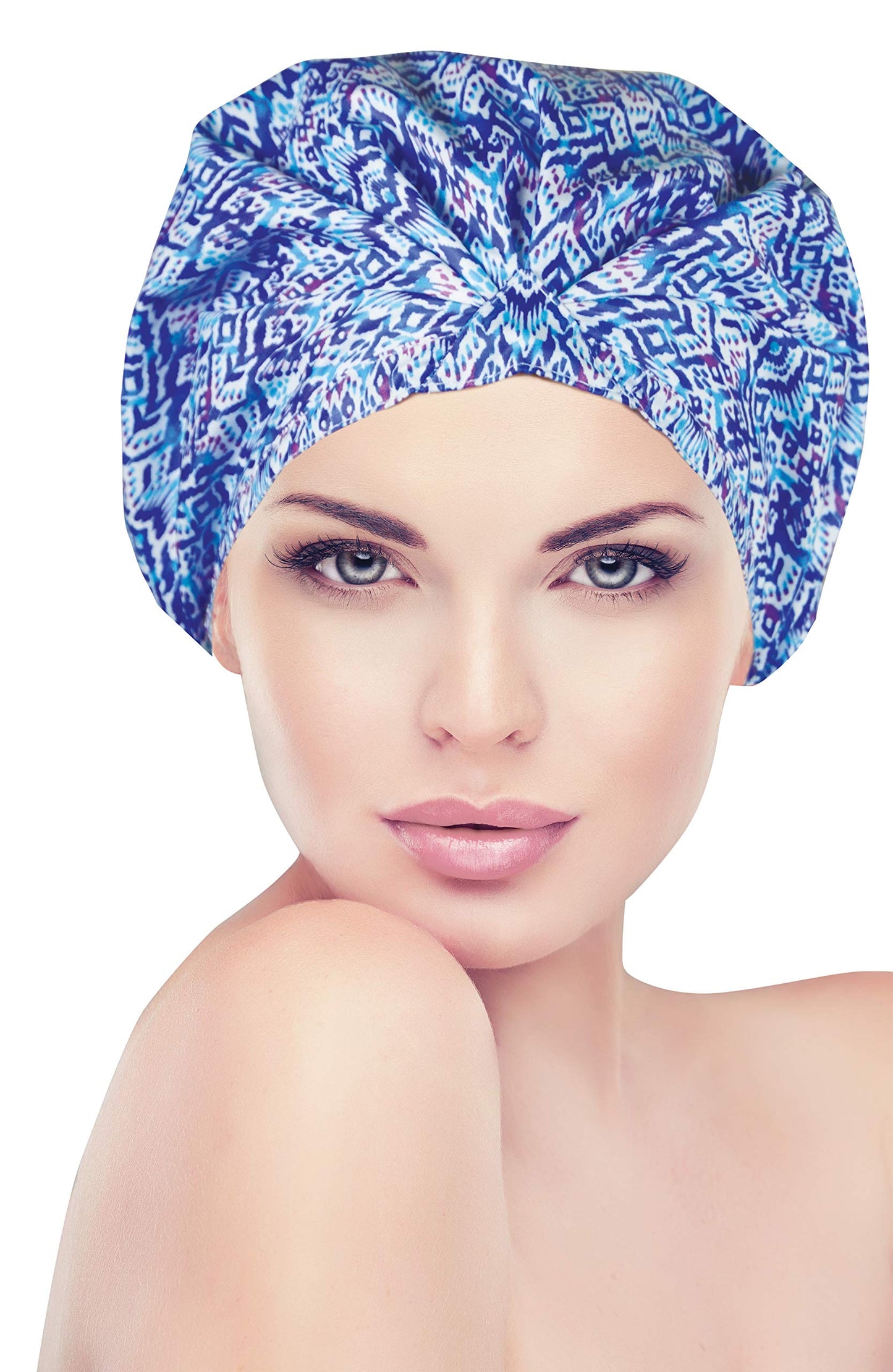 Betty Dain Trendy Turban Comfort Fit Reusable Shower Cap, Waterproof Polyester, Stretch Band Hem for Quiet Comfort, Elastic-Free Trim Eliminates Imprints, Roomy Design - Rainfall