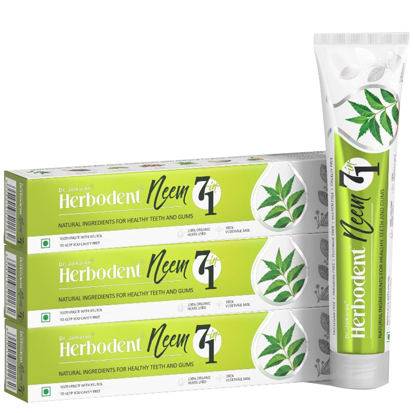 Herbodent® NEEM 7 in 1 Toothpaste-Organic Herbs-Neem, Black Seed & Xylitol for Anti Cavity-Cardamom & Mint for Taste & Freshness-Baking Soda for Excellent Cleaning-No Fluoride, No Paraben -6.53Oz (3)