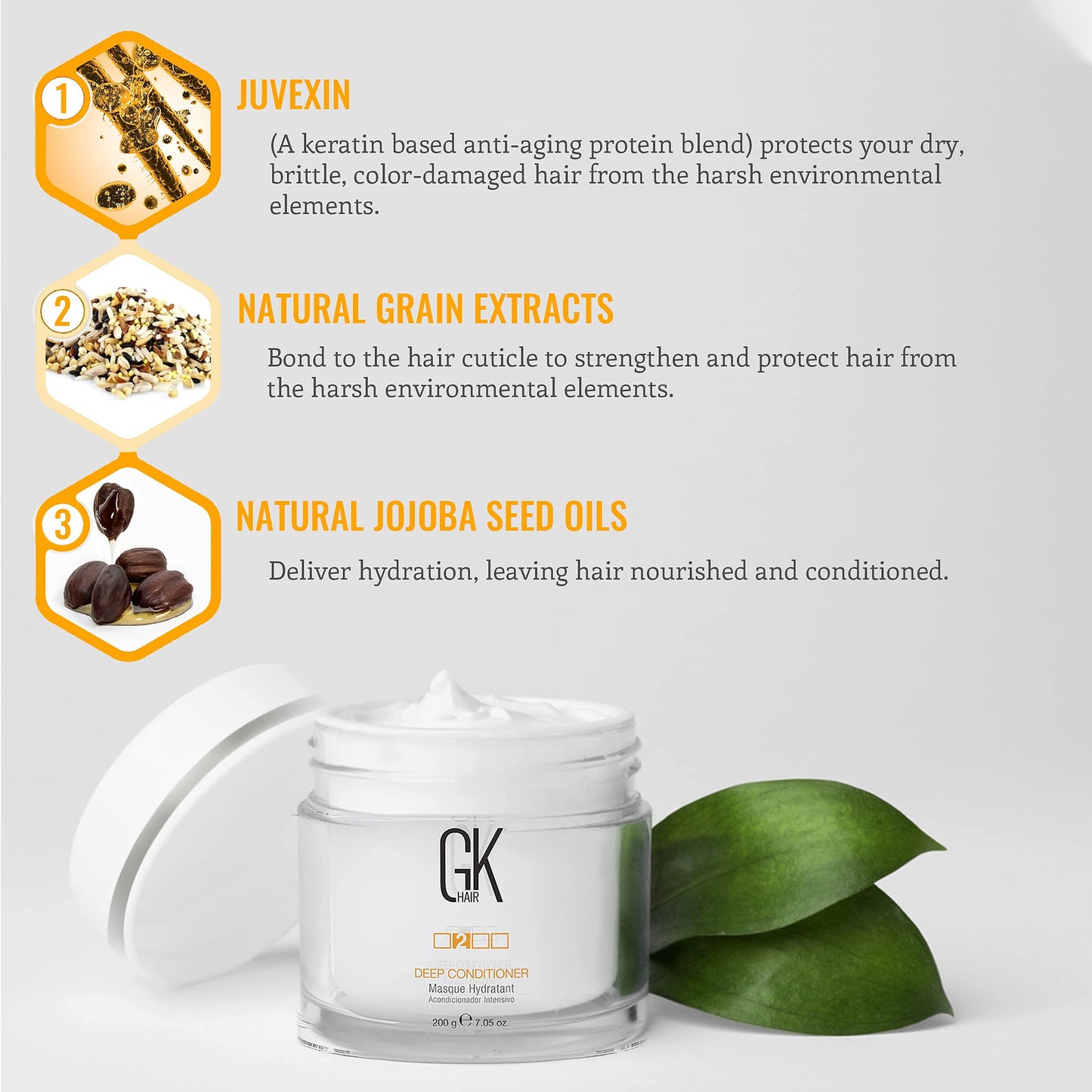 GK HAIR Global Keratin Deep Conditioner Masque 200g/7.5oz - Leave in Conditioner Spray (120ml/4 fl. oz) Hair Protection with Natural Oil