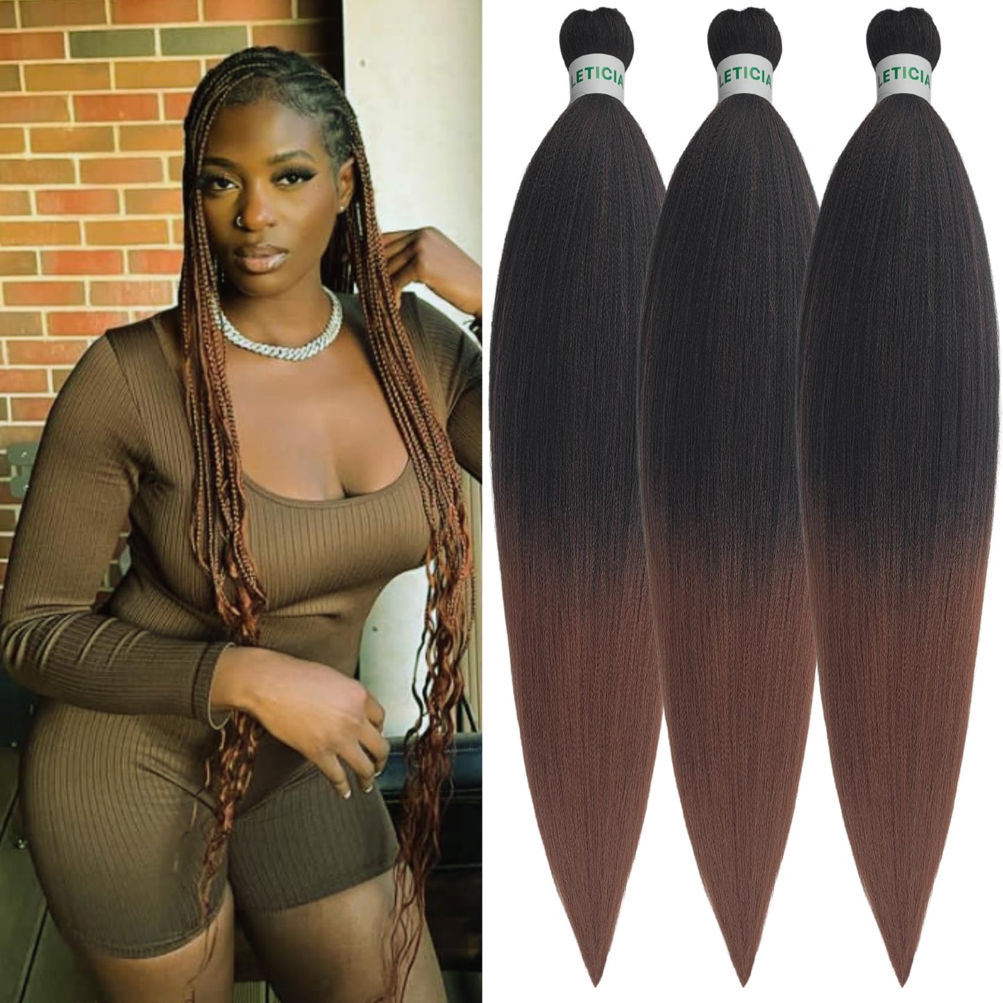 Leticia Black Brown Braiding Hair Pre Stretched Kanekalo Braiding Hair Pre stretched