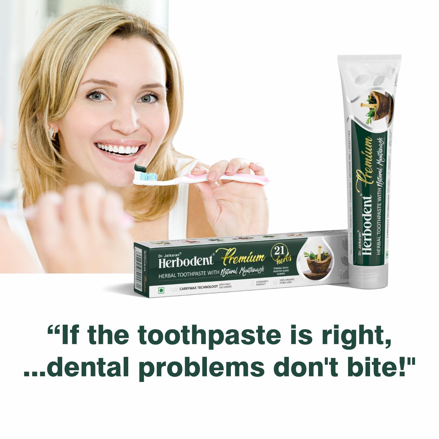 Herbodent® Premium Toothpaste - 21 Herbs for Strong Teeth & Healthy Gums - Neem, Clove, Cinnamon, Cardamom with Natural Mouthwash - No Paraben, No Fluoride, No Saccharin, No Triclosan (2, 5.82 Ounces)