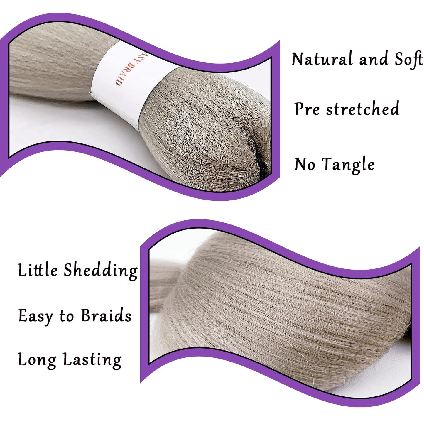 Coriario Silver Grey Pre Stretched Braiding Hair 26 inches 4 Pack Prestretched Braiding Hair Long Knotless Yaki Braiding Hair Kinky Synthetic Hair for Braiding Gray
