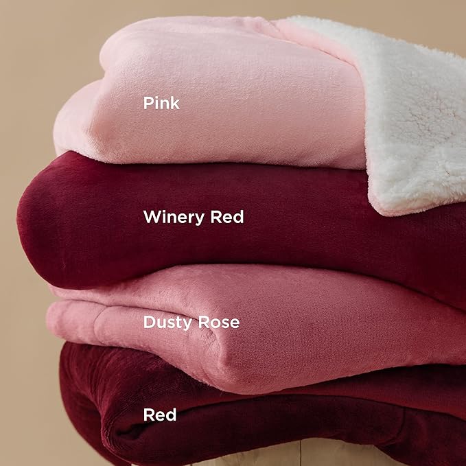 Bedsure Sherpa Fleece Blankets King Size for Bed - Thick and Warm, Soft Fuzzy Plush King Blanket for Winter, Winery Red, 108x90 Inches