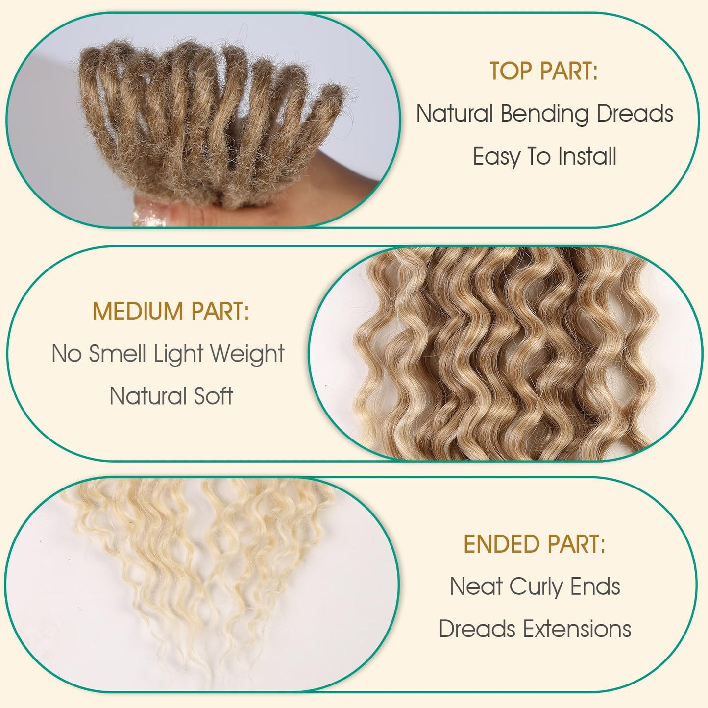 HANNE Double Ended Curly Dreadlock Extensions for Black Women and Men 24 Inch 10 Strands Ombre Blonde Curly Synthetic Wavy Dreadlock Extensions (24 inch, MT27/613)