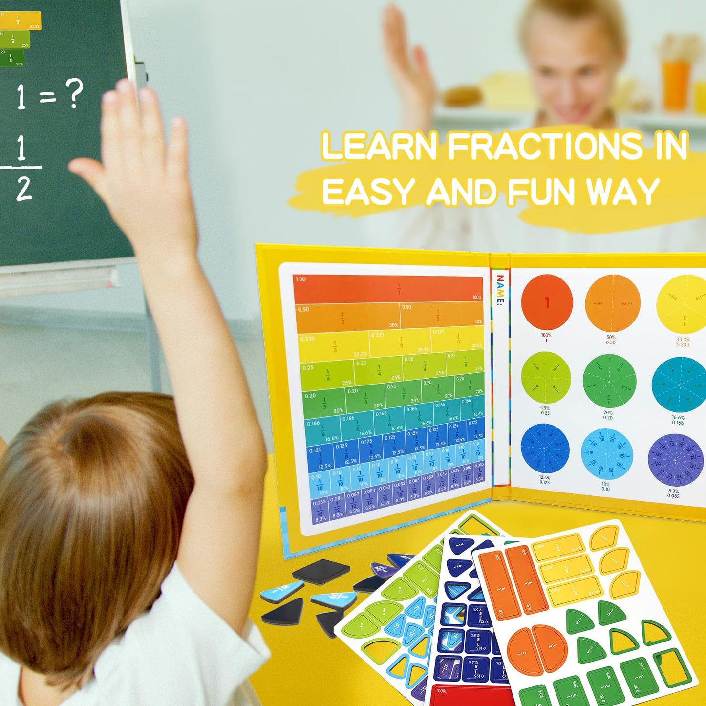 Magnetic Fraction Educational Puzzle for Kids, New Magnetic Fraction Tiles & Fraction Circles, Math Manipulatives for Elementary School Early Math Skills