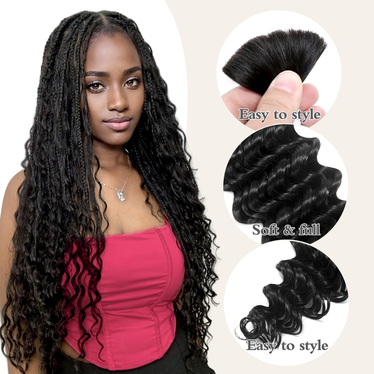Deep Wave Bulk Human Hair for Braiding 2 Bundles 100g 24 Inch No Weft 10A Brazilian Virgin Curly Human Hair Extensions for Boho Braids Wet Wavy Human Braiding Hair (24"/100G,Black)