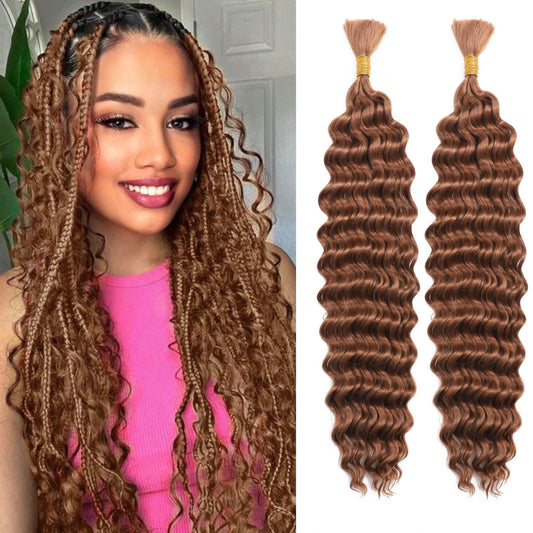 Deep Bulk Hair For Braiding Hair Wet And Wavy Deep Wave Bulk Hair 20inch Quality Synthetic Micro Braiding Hair Extensions for Boho Braids No Weft 20inch 200g,2Pack 30#