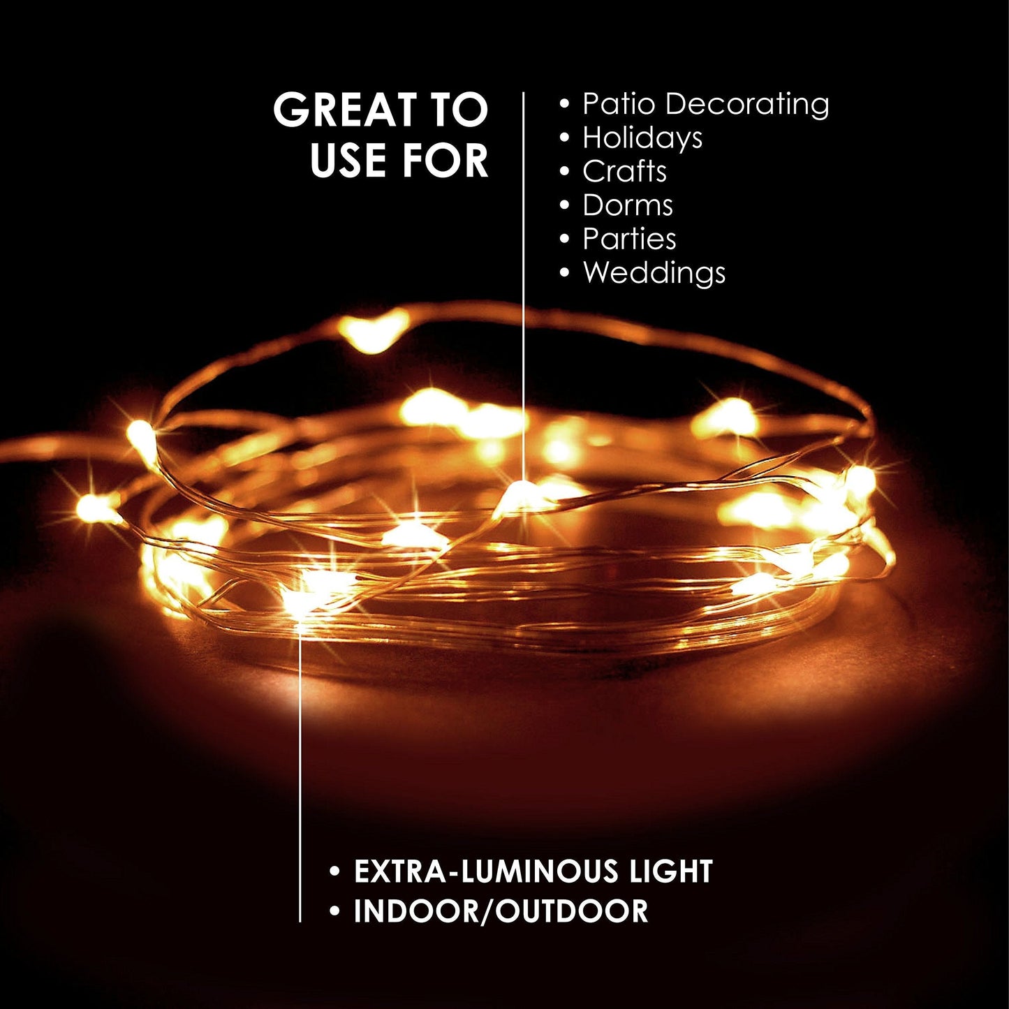 RTGS 30 LEDs Warm White Color String Lights Silver Wire Indoor and Outdoor 9.5 Feet Firefly Starry Fairy Lights Battery Powered for DIY, Christmas, Holidays, Party, Bedroom and Centerpieces