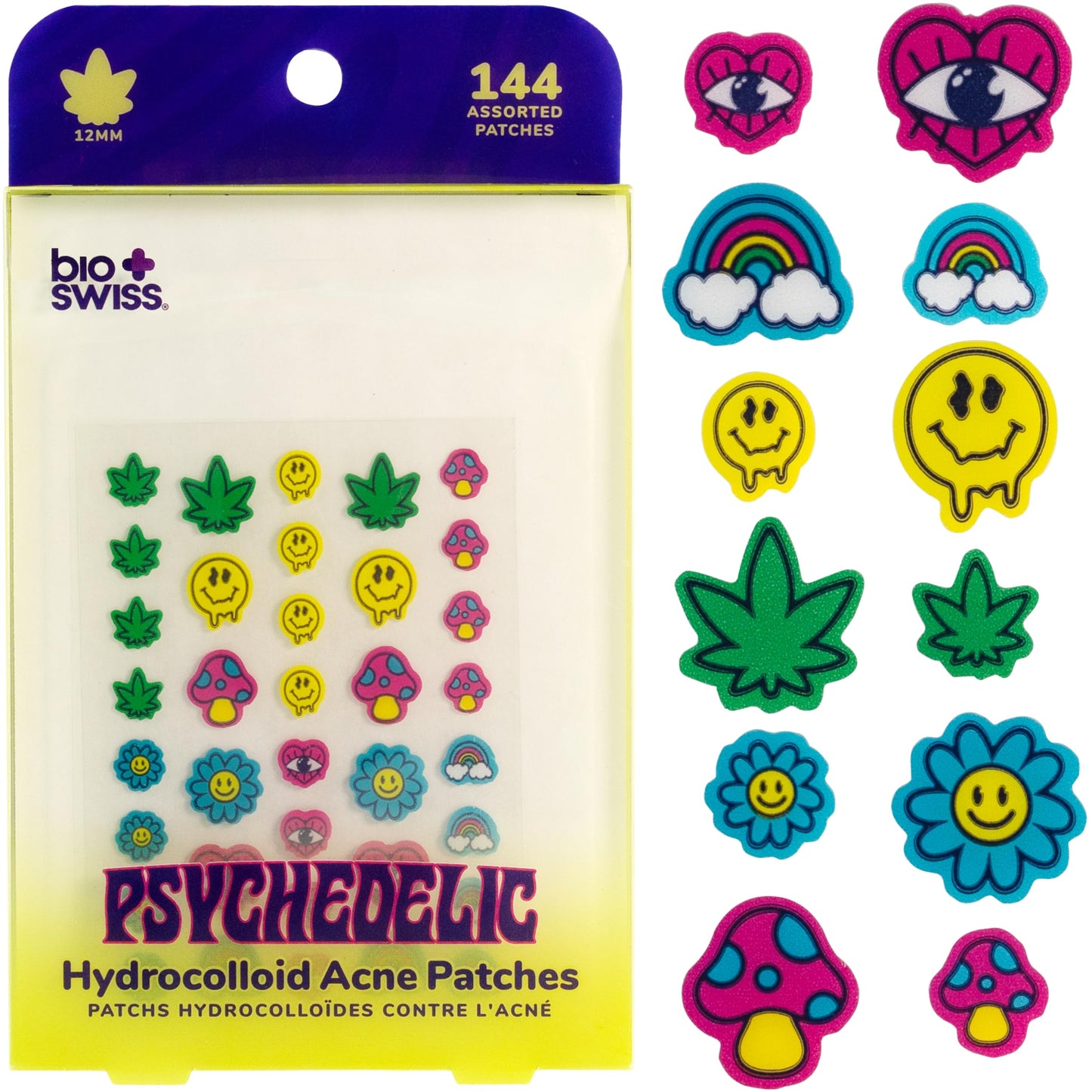 BioSwiss Pimple Patches, Psychedelic Shaped Acne Patch for Zits and Blemishes, Hydrocolloid Spot Stickers for Face and Skin, 144 Count