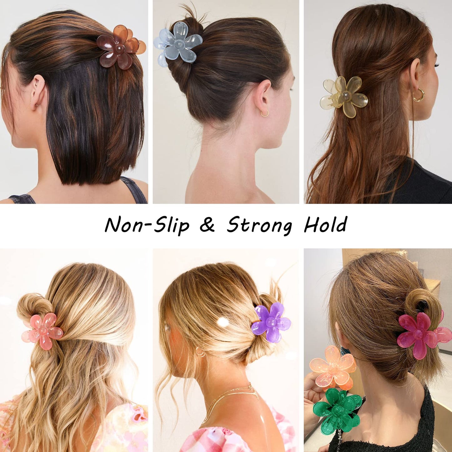 Flower Hair Claw Clips Set - 8PCS Nonslip Large Strong Hold Daisy Design Hair Accessories for Thick and Long Hair, 8 Colors
