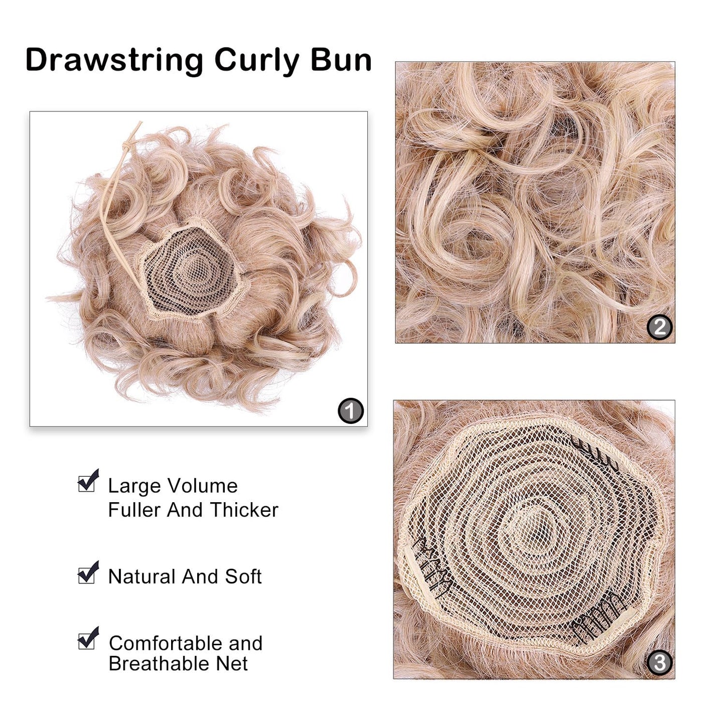 DAYCEN Messy Curly Hair Bun,Synthetic Wavy Curly Chignon For Women Girls, Drawstring Hair Bun Extension (Bleach Blonde)