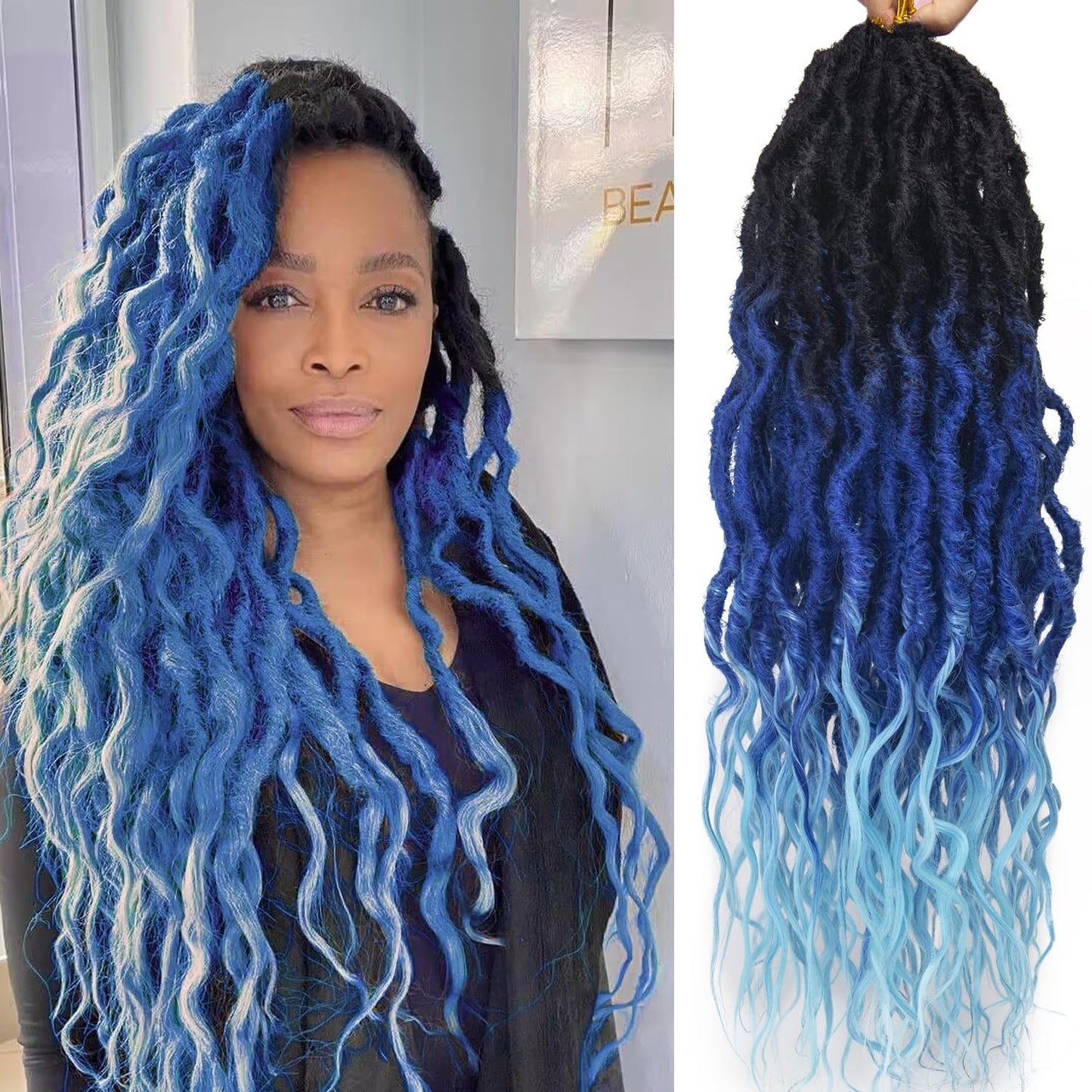 Faux Locs Crochet Hair For Black Women Soft Locs 24 Inch Goddess Crochet Hair Curly Ends Dreadlocks Boho Style Synthetic Braiding Hair Extensions (2 Packs 16 Strands)