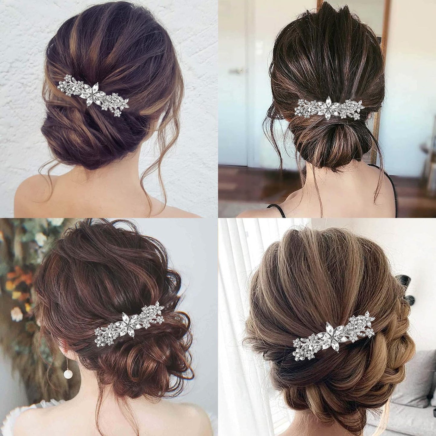 Crystal Hair Barrettes, White Rhinestone Flower Hairpins Hair Clips, Sparkly Austrian Hairgrip Hair Headwear Accessories for Women Girls