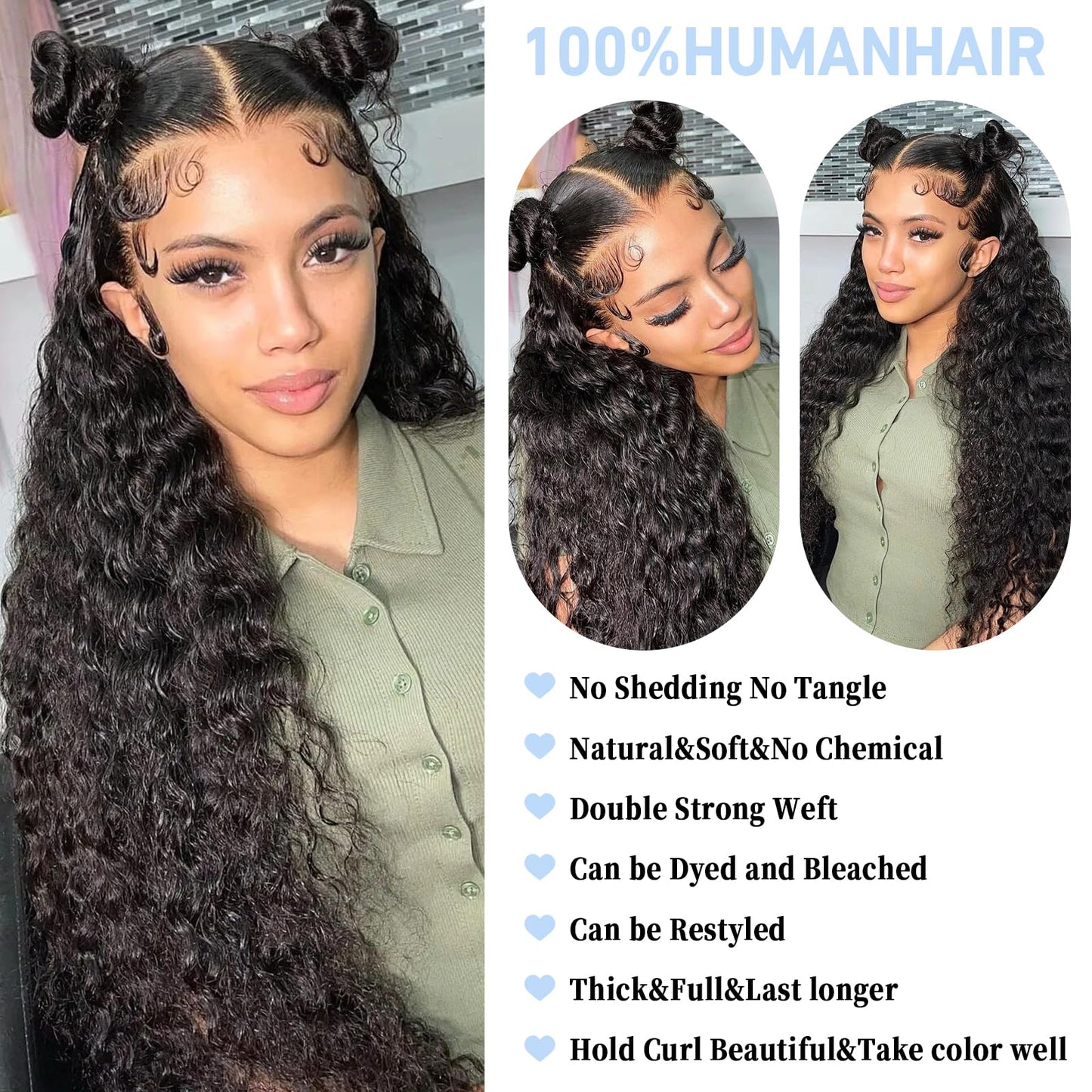 lianlian Deep Wave Bundles Human Hair Weave Brazilian Virgin Hair Wet And Wavy Bundle 12A Grade Unprocessed Human Hair Extensions Natural Black 3 Bundles Deep Curly 14 16 18Inch