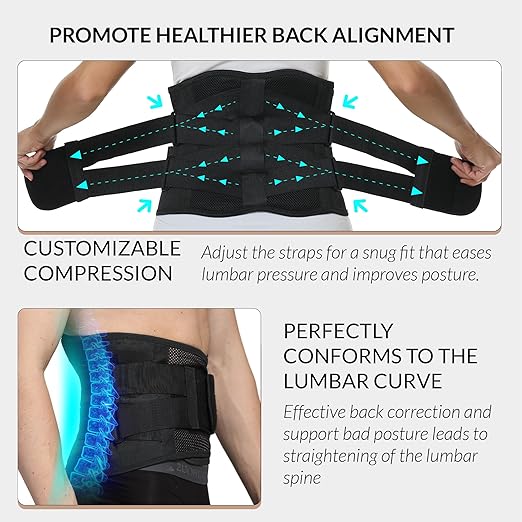 NeoTech Care Adjustable Double Pull Lumbar Brace/Lower Back Belt (Black, Size S)