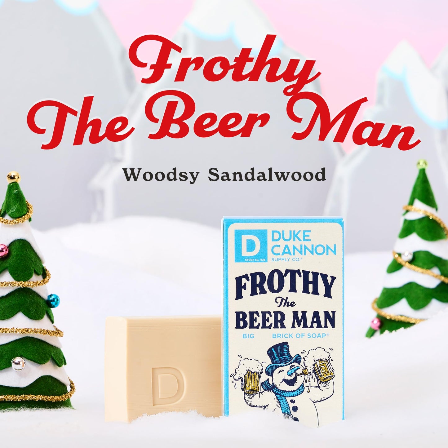 Duke Cannon Supply Co. Big Brick of Soap Bar for Men Holiday Edition | Frothy the Beer Man (Woodsy Sandalwood Scent) | Extra Large, Long-Lasting | Paraben & Cruelty-Free | Made in USA | 10 oz (3 Pack)
