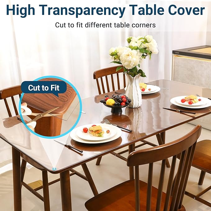 Clear Table Cover Protector Rectangle 30 x 96 Inch, 1.5mm Transparent Plastic Table Protector Waterproof, Anti-Scratch Clear Desk Mat for Office Desktop Dresser Dining Table, FDA Compliant