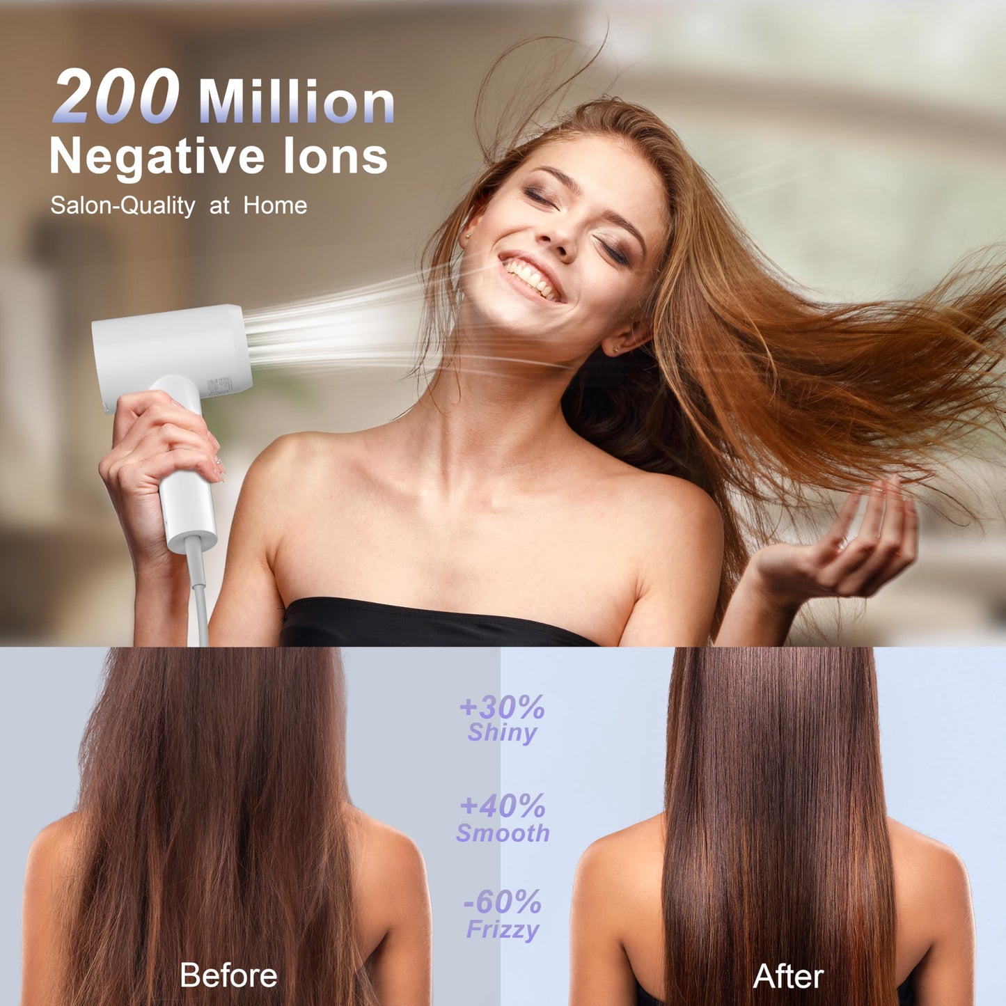 YAPOY Hair Dryer, 200 Million Ionic Blow Dryer, 110,000 RPM Fast Drying, Reduced Frizz, Intelligent Thermo-Control, Low Noise, Lightweight for Adult/Children/Dog, Home/Hotel/RV/Travel