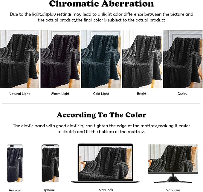 NEWCOSPLAY Super Soft Throw Blanket Black Premium Silky Flannel Fleece 3D Waffle Checkered Lightweight Bed Blanket All Season Use (Black, Throw(50"x70"))