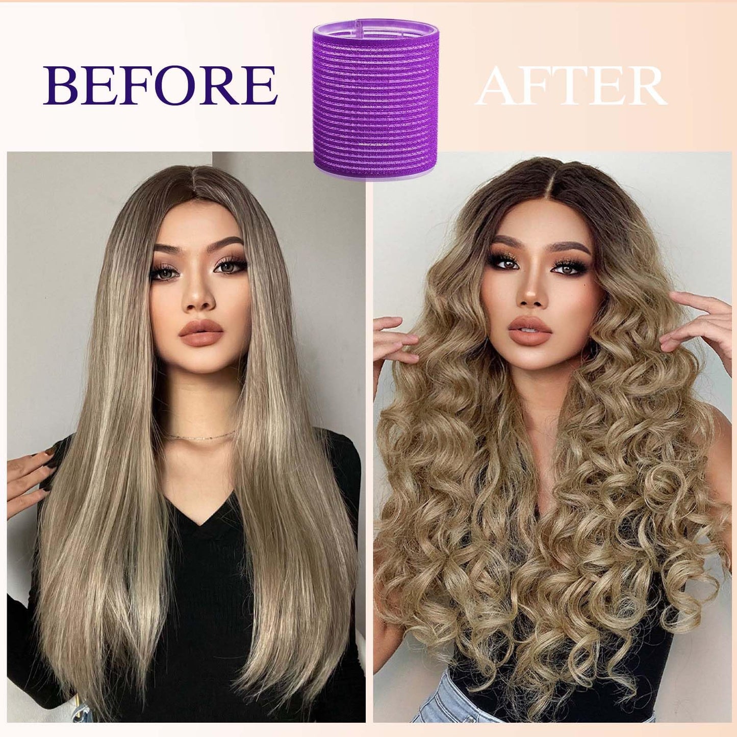 EHBELIF Jumbo Hair Rollers Set with Clips 34Pcs Rollers Hair Curlers Blowout Look Hair Roller (Purple)
