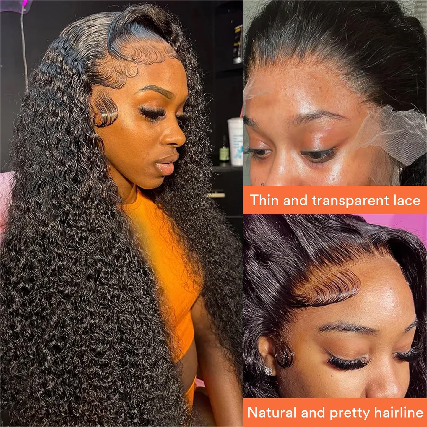 Deep Wave Wig Human Hair Brazilian 13x4 Lace Front Wigs Human Hair Pre Plucked Glueless Deep Curly Lace Frontal Wig 180% Density Virgin Human Hair with Baby Hair 24 Inch