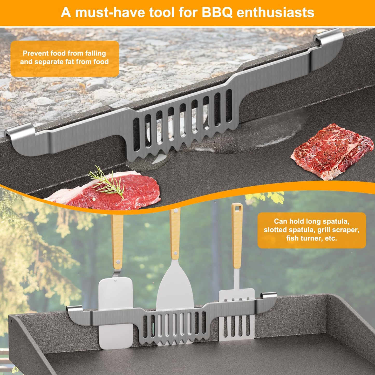 Grease Gate Spatula Holder for Blackstone Griddle,11.8 Inch Magnetic Design Stainless Steel Grease Trap Grill Food Mesh Screen Block Hold Rack Griddle Accessories for Blackstone(Black)