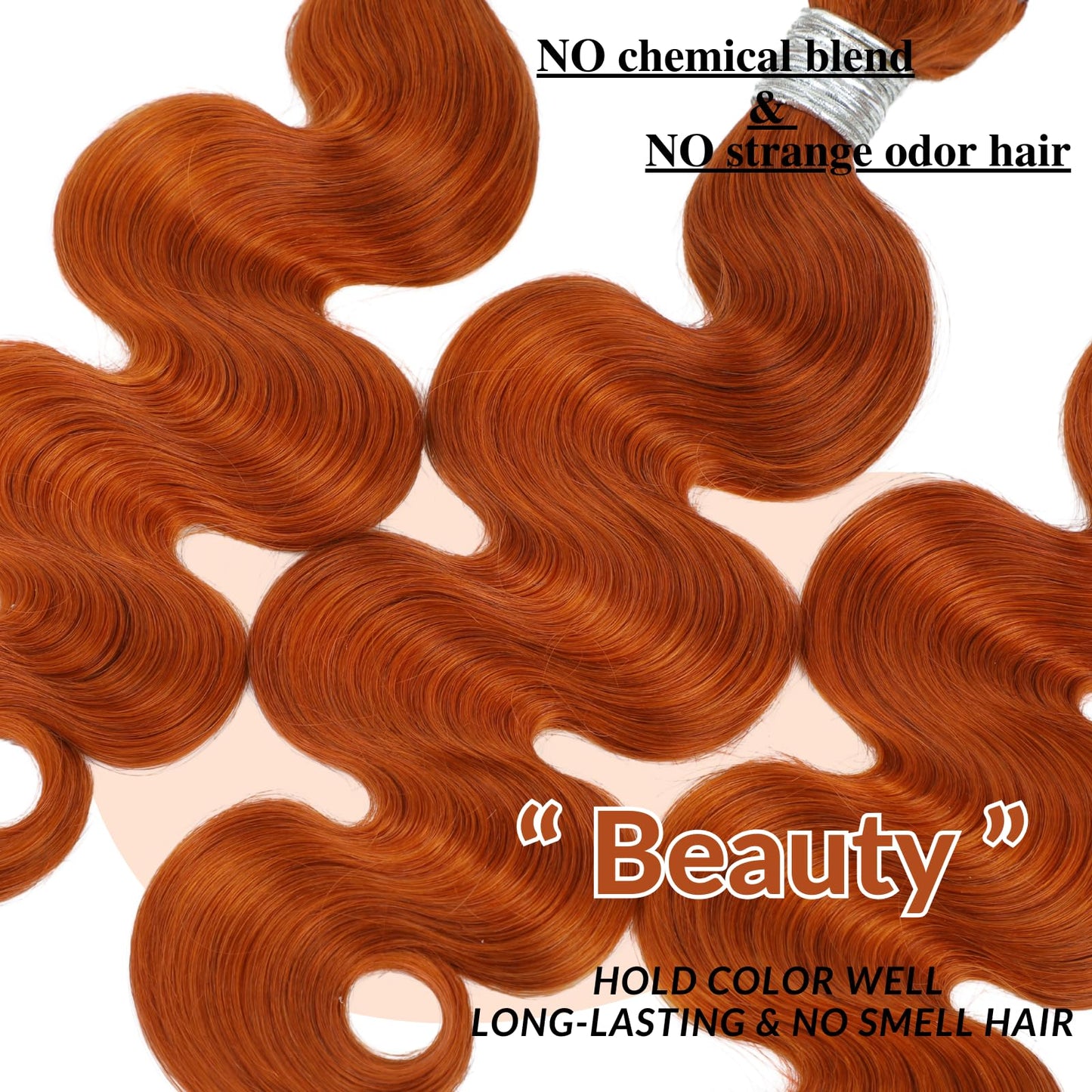 HERMOUS 10A Ginger Body Wave 3 Bundles Human Hair, Soft And Shed-Free 350 Copper Burnt Orange Bundles 100% Brazilian Human Hair Ginger 3 Bundles Body Wave Virgin Remy Hair Sew In Wavy 10 12 14 Inch