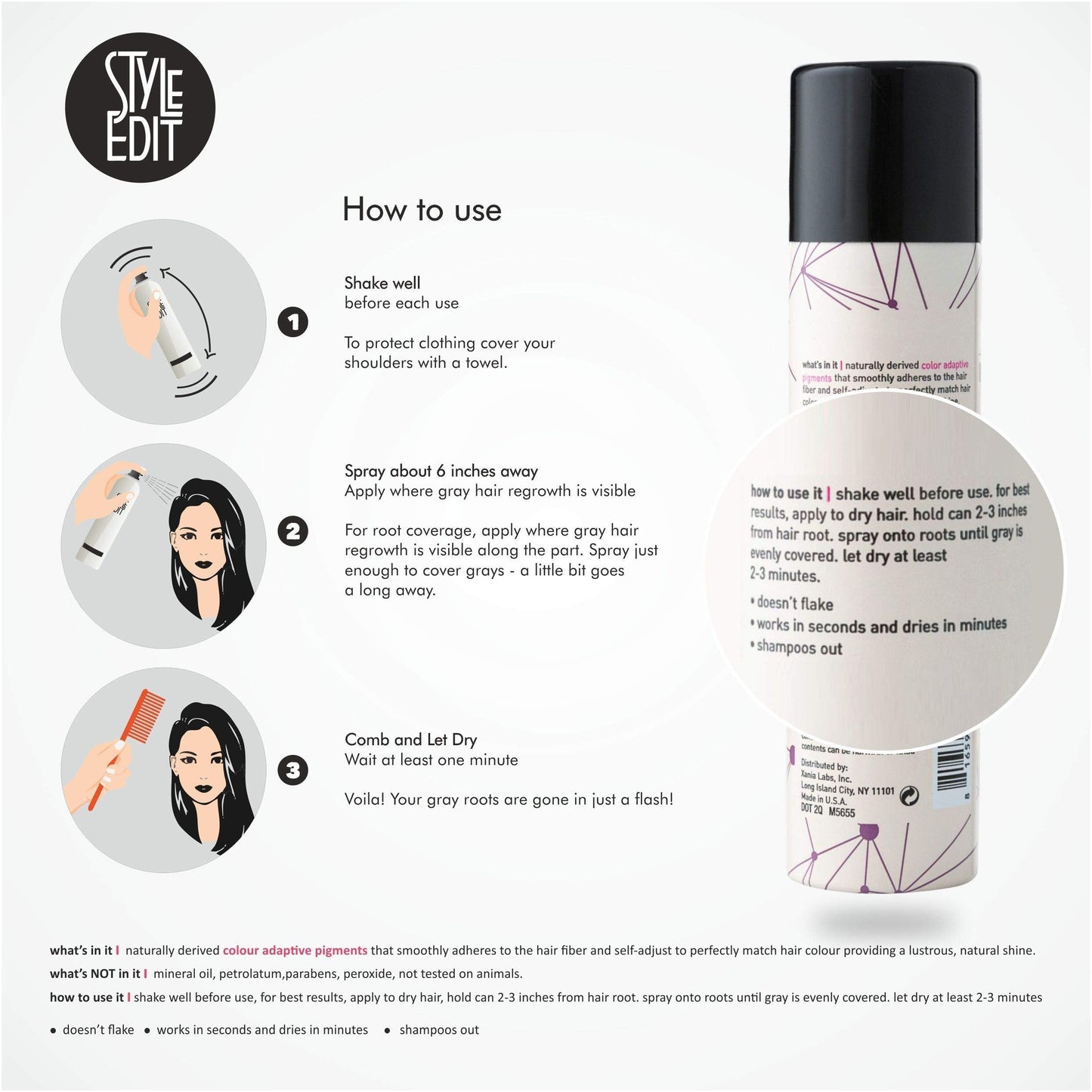 Style Edit Root Concealer Spray and Root Touch Up powder, to Cover Up Roots and Grays, Light Brown Hair Color.