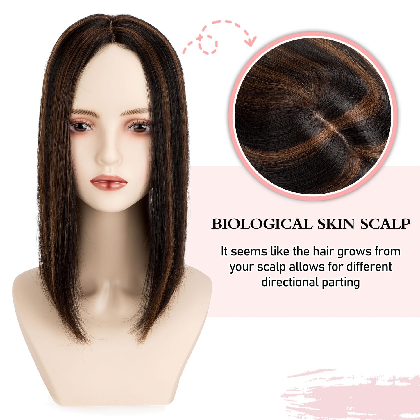 Lovenea Hair Toppers for Women Real Human Hair 14 inch Straight Human Hair Toppers with No Bangs 13X13 cm Skin Scalp Base for Thinning Hair Top Hair Pieces Remy Hair Topper (P1B/4#, 14 Inch)