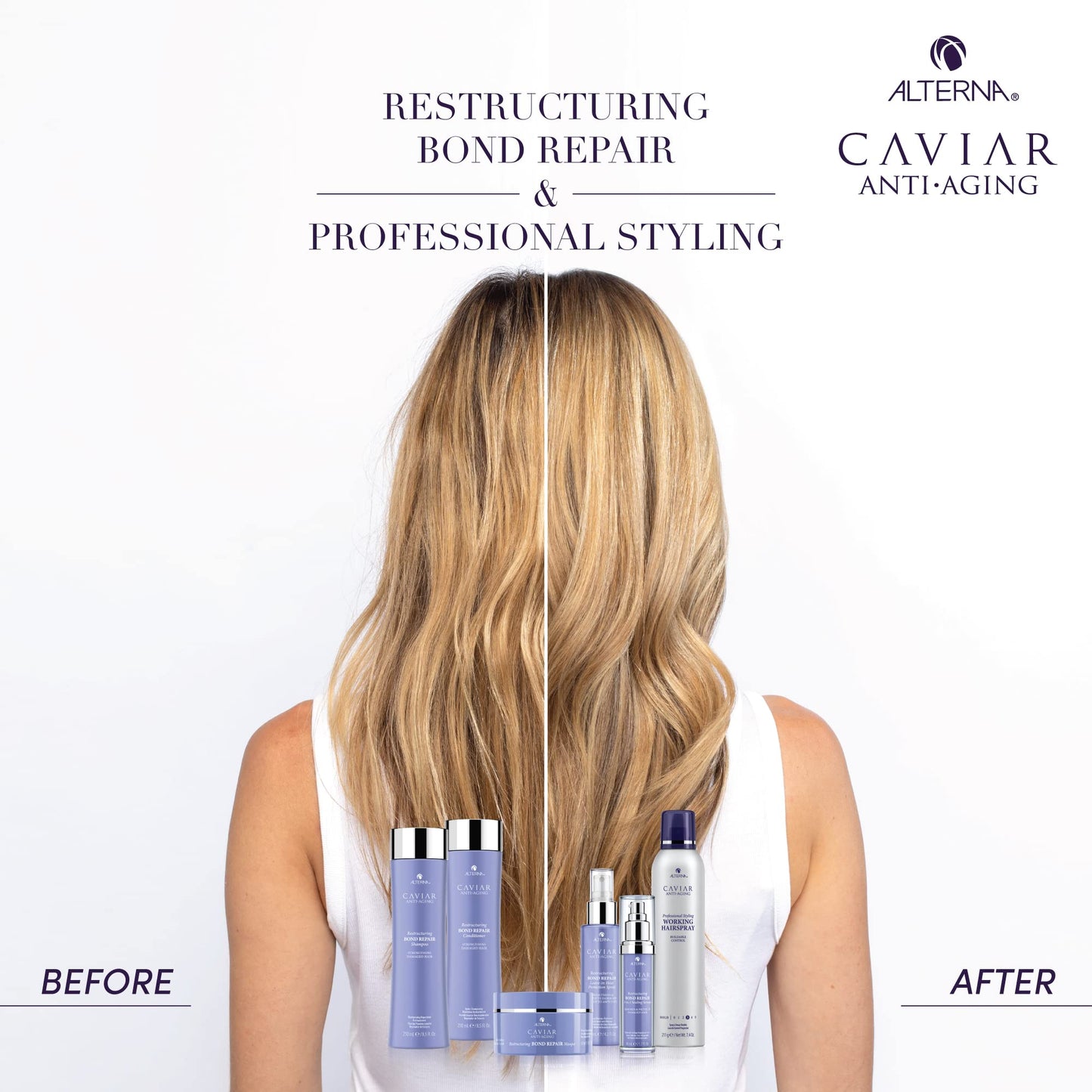 Alterna Caviar Anti-Aging Restructuring Bond Repair Shampoo and Conditioner Standard Set, 8.5oz each | Rebuilds & Strengthens Damaged Hair | Sulfate Free