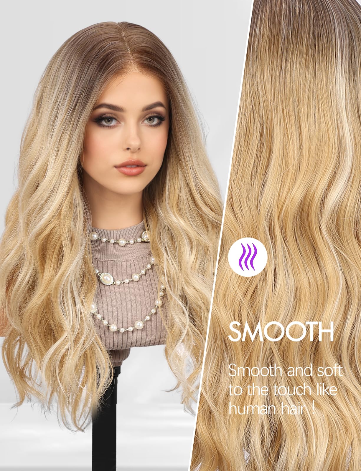 Getshow Blonde Wigs for Women Lace Front Wig Heat Resistant Fiber Curly Hair Daily Use with Dark Roots