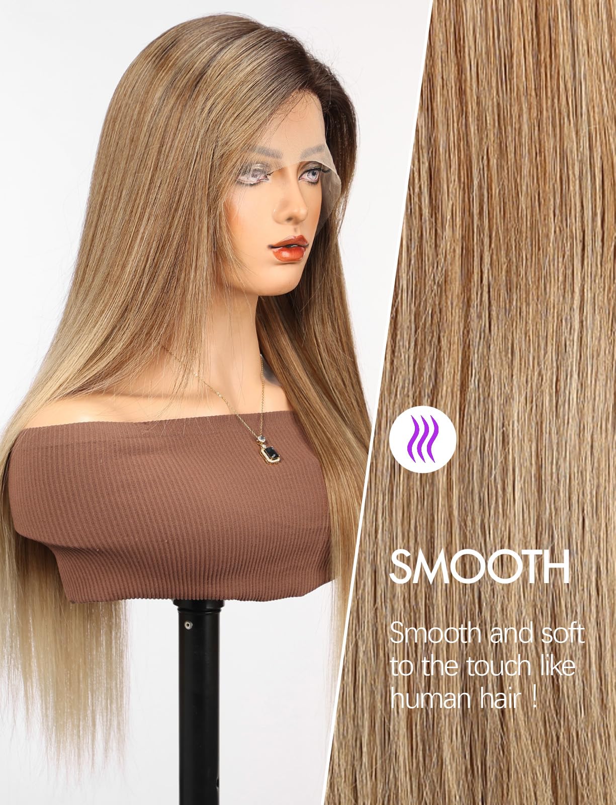 Getshow Long Light Brown Straight Lace Front Wigs Synthetic Wigs for Women