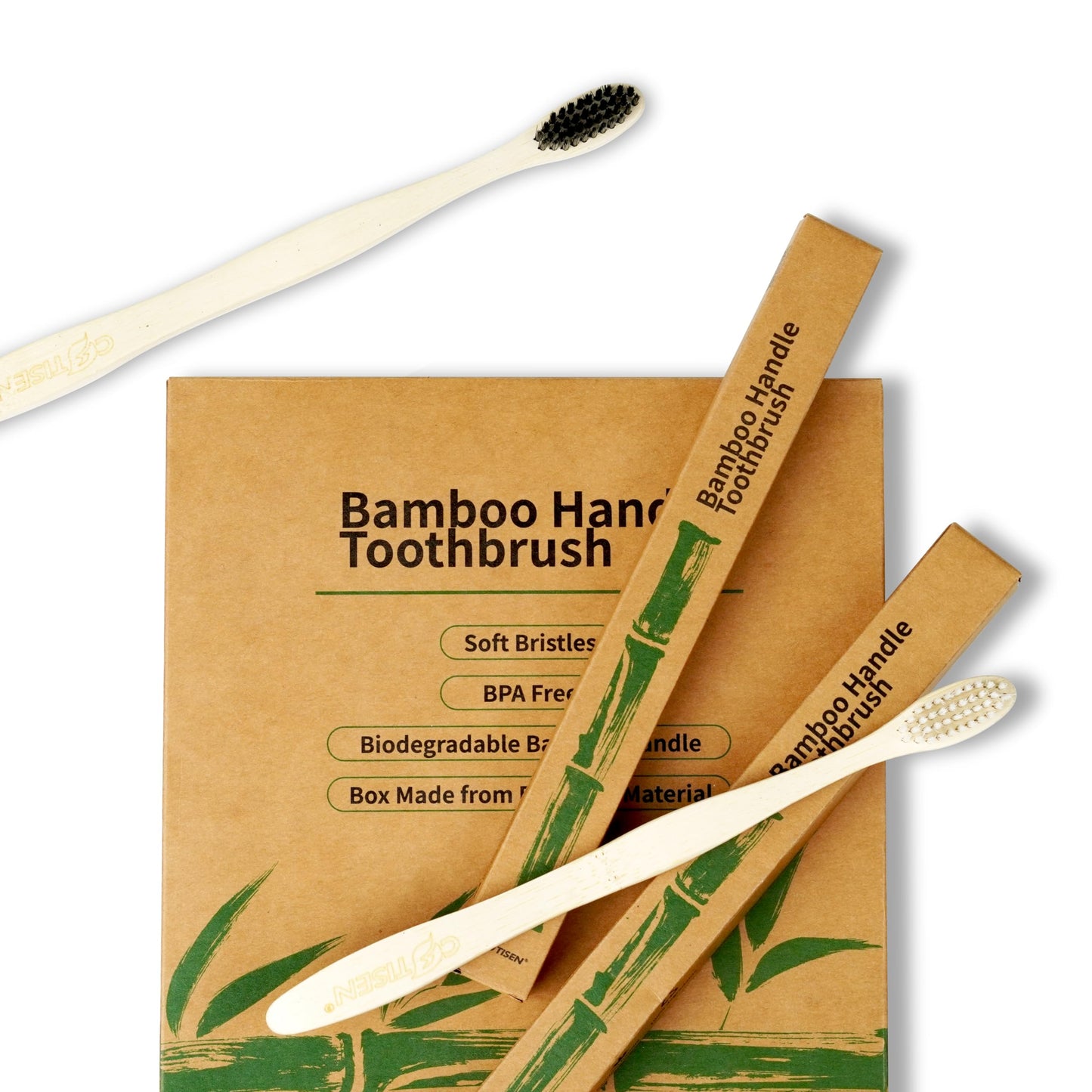 COTISEN Biodegradable Natural Bamboo Toothbrush, Eco-Friendly & Sustainable Soft Bristles, Organic Compostable Handle, 8 Pcs, Black & White