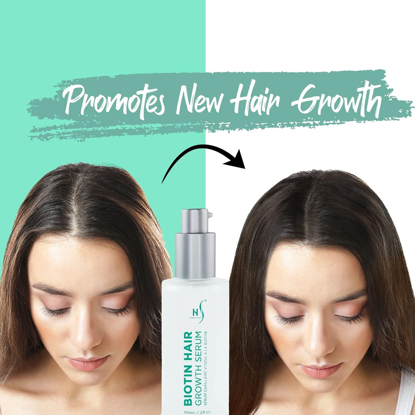 Herstyler Biotin Hair Serum - Hair Growth Serum for Hair Loss - Also Contains Argan Oil - 2 Fl Oz - Pack of 2