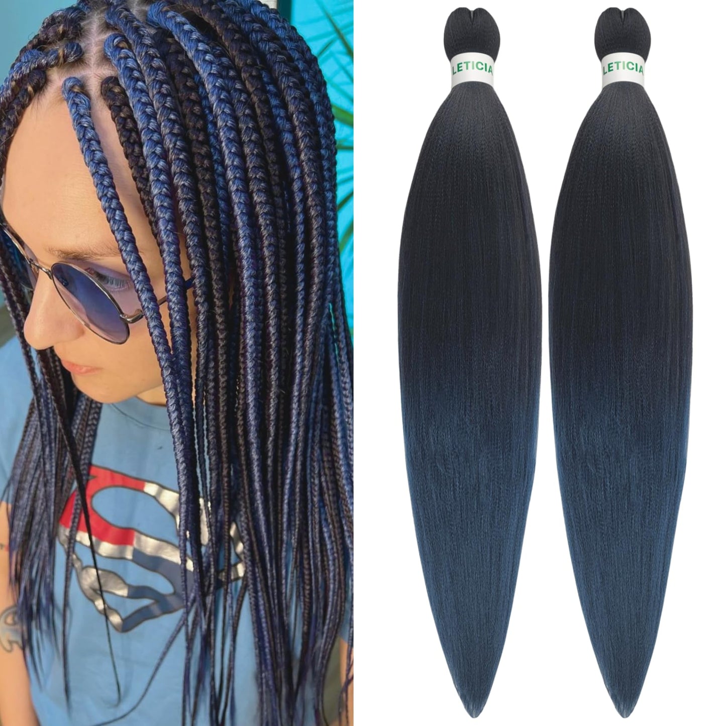 Navy Blue Braiding Hair Pre stretched Kanekalon Prestretched Braiding Hair Ez Braid Colored Braiding Hair Extensions Knotless