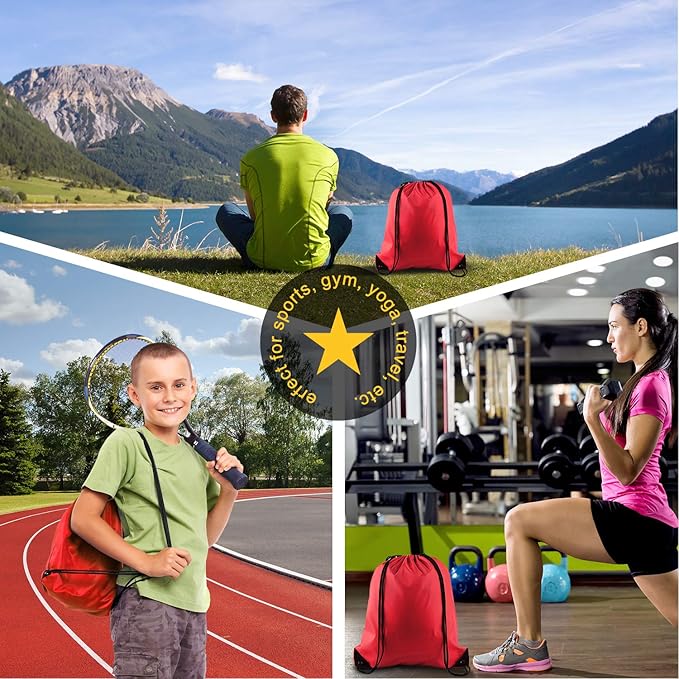 KUUQA 60Pcs Red Drawstring Backpack Bag Sack Drawstring Bags Bulk String Bags Storage Bags for Sport Gym Traveling