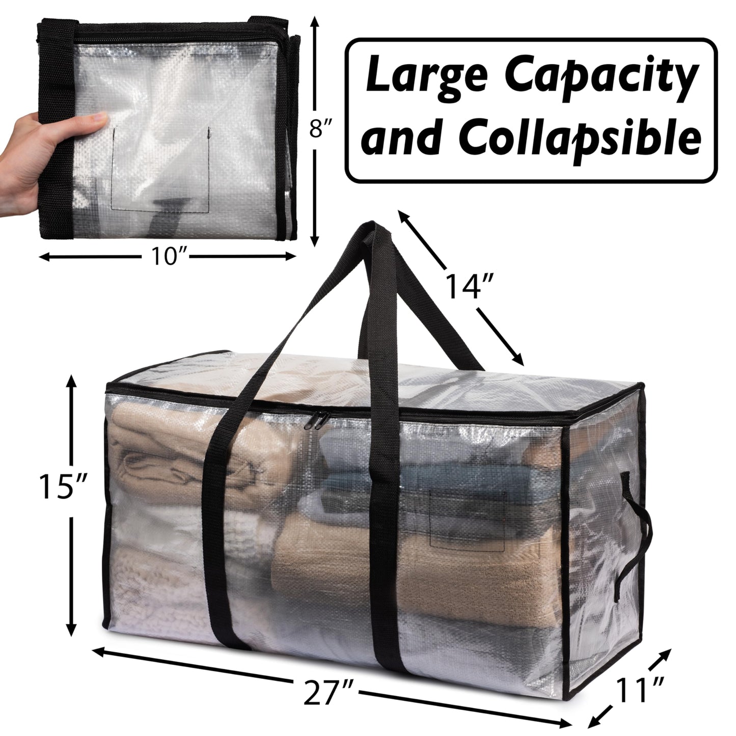ClearSpace Heavy Duty Storage Bags Clear Storage Bins with Lids, Large Packing Boxes with Backpack Straps & Zippers College Dorm Moving Supplies, 8 Pack